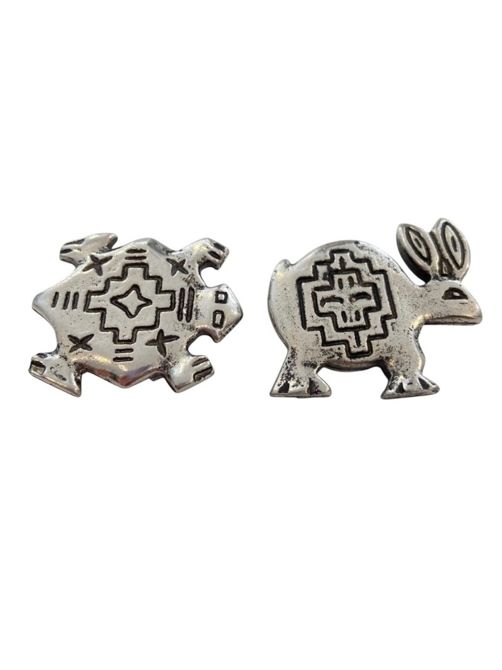Vintage Southwestern Bolo Style Animal Tie Tac Set Turtle Rabbit Bird Silver